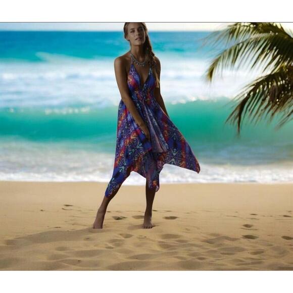 NWT PilyQ Tribal Fire Nori Dress Colorful Halter Neck Asymmetric Hem XS/S - Picture 11 of 11